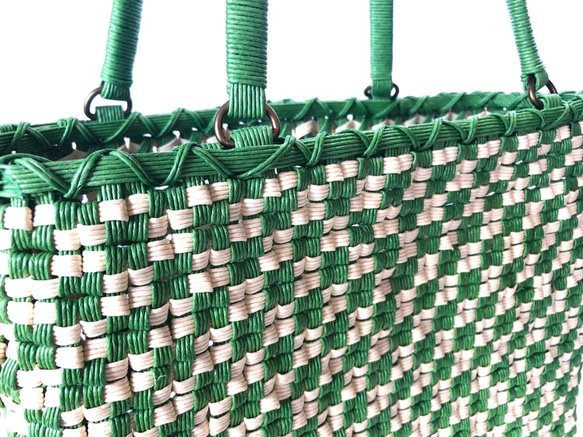 44 市松模様の籠バッグ 緑 6枚目の画像