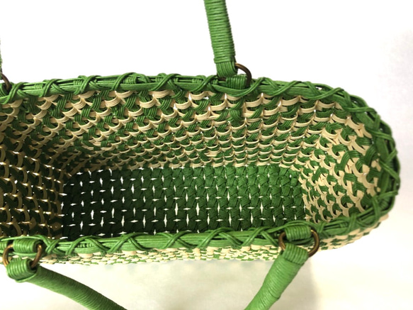 44 市松模様の籠バッグ 緑 8枚目の画像