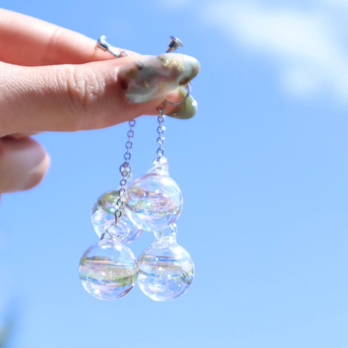 ガラスドーム ガラスボール オーロラ 水入り シャボン玉 イヤリング  