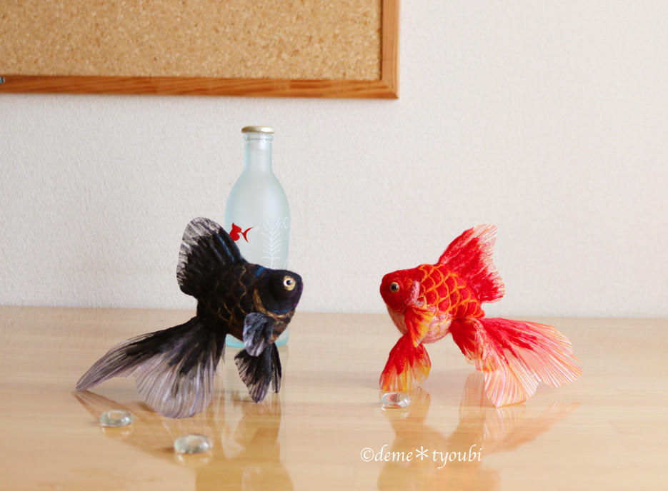 黒い金魚-黒出目金- 立体・オブジェ deme＊tyoubi 通販 5983137
