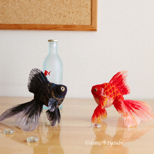 黒い金魚-黒出目金- 立体・オブジェ deme＊tyoubi 通販 5983137