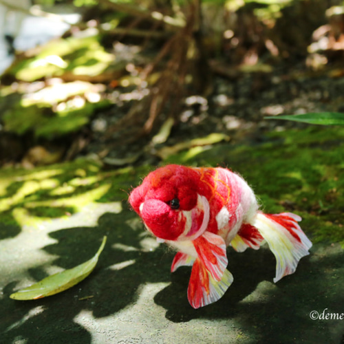 金魚(試作) レジンヘアゴム 大 和金 桜の花びら｜ヘアゴム