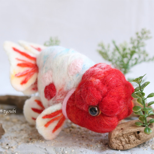 大きな桜錦 金魚 羊毛フェルト 誕生日 ペット 動物 アクアリウム 透明