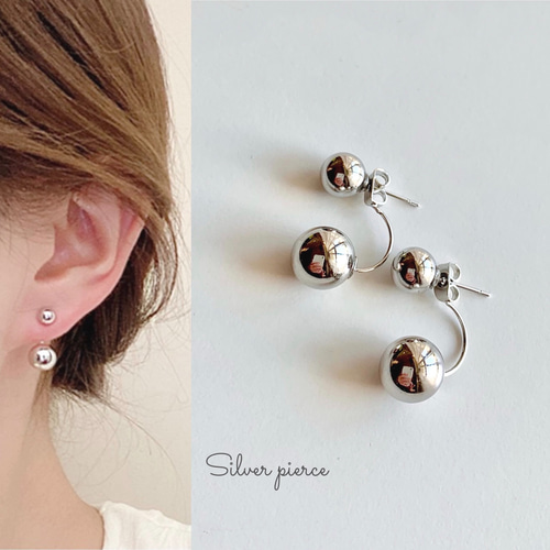 silver ダブルボールピアス 2way サージカルステンレス316L silver ダブルボールピアス 2way サージカルステンレス316L