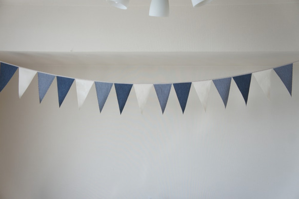 布ガーランド 290cm フラッグ 旗 結婚式 パーティー キャンプ 店舗装飾 飾り デニム紺 3枚目の画像