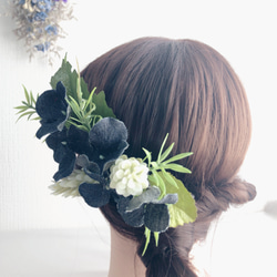 【髪飾り】特別な日のお花のヘアアクセサリー♪デニム生地のアジサイが可愛いです(^^) 3枚目の画像