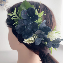 【髪飾り】特別な日のお花のヘアアクセサリー♪デニム生地のアジサイが可愛いです(^^) 4枚目の画像