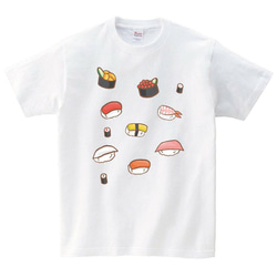 寿司 食べ物 Tシャツ メンズ レディース 半袖 白 30代 40代 プレゼント 大きいサイズ 綿100% 1枚目の画像