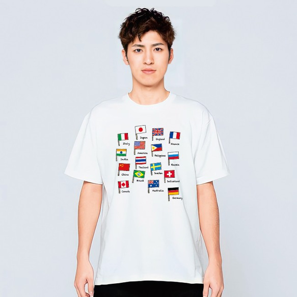 国旗 一覧 イラスト Tシャツ メンズ レディース 半袖 ゆったり おしゃれ トップス 白 30代 40代 プレゼント 2枚目の画像