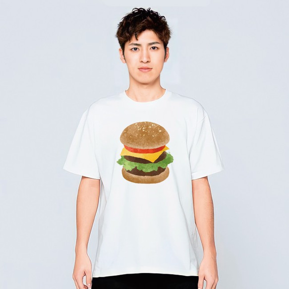 ハンバーガー 食べ物 Tシャツ メンズ レディース 半袖 ゆったり おしゃれ トップス 白 30代 40代 1枚目の画像