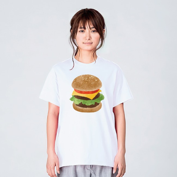 ハンバーガー 食べ物 Tシャツ メンズ レディース 半袖 ゆったり おしゃれ トップス 白 30代 40代 2枚目の画像