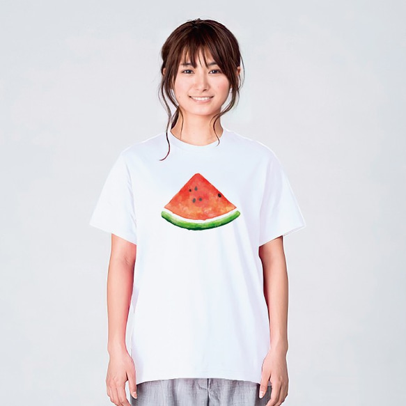 スイカ イラスト Tシャツ メンズ レディース おしゃれ かわいい 白 夏 プレゼント 大きいサイズ 綿100% 1枚目の画像