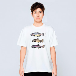 川魚 渓流 釣り Tシャツ メンズ レディース かわいい 白 夏 プレゼント 大きいサイズ 綿100 3枚目の画像