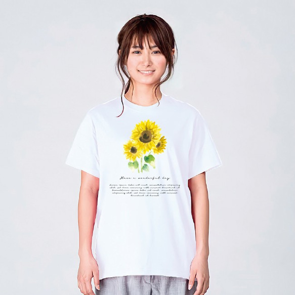 ひまわり 花柄 Tシャツ メンズ レディース かわいい 白 夏 プレゼント 大きいサイズ 綿100 1枚目の画像