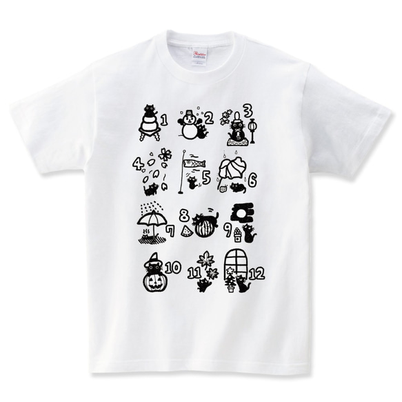 猫 カレンダー Tシャツ メンズ レディース キッズ 子供服 半袖 大きいサイズ プレゼント ギフト 1枚目の画像