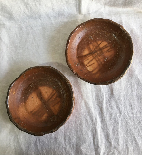 登り窯作品】火襷（ひだすき）皿 2枚組 お椀・ボウル・鉢 宮嵜 剣水