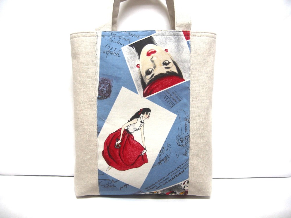 ハンドメイド　中原淳一パネル×小関鈴子生地使用　グラニーバッグ　モダンガール ハンドメイド 中原淳一パネル×小関鈴子生地使用 グラニーバッグ