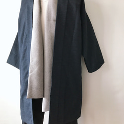 着物リメイク スラッシュポケット付 ロング羽織カーディガン 和コート 和装 和柄 アウター 無地 濃紺色 M〜XL 3枚目の画像