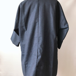 着物リメイク スラッシュポケット付 ロング羽織カーディガン 和コート 和装 和柄 アウター 無地 濃紺色 M〜XL 7枚目の画像