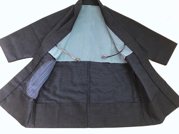 着物リメイク スラッシュポケット付 ロング羽織カーディガン 和コート 和装 和柄 アウター 無地 濃紺色 M〜XL 9枚目の画像