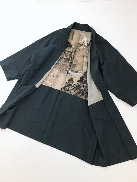 着物リメイク ロング羽織 カーディガン 和コート 和装 無地 紺系 男性 メンズ M〜XL 1枚目の画像