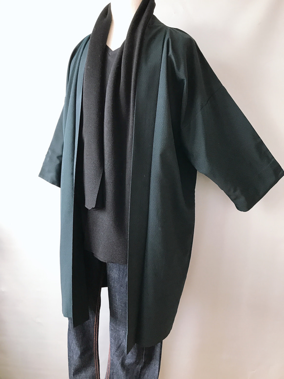 着物リメイク ロング羽織 カーディガン 和コート 和装 無地 紺系 男性 メンズ M〜XL 3枚目の画像