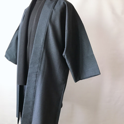 着物リメイク 男性 ロング羽織 和コート ロングカーディガン 無地 濃紺色 着物風コート 和装 M〜3L 5枚目の画像