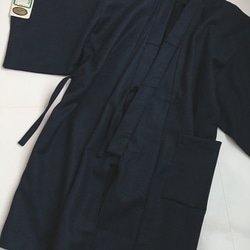 着物リメイク 丹前 ロング作務衣 着物袖 和コート あったか ロングカーディガン 和装  羽織 M〜3L 紺 男性用 1枚目の画像
