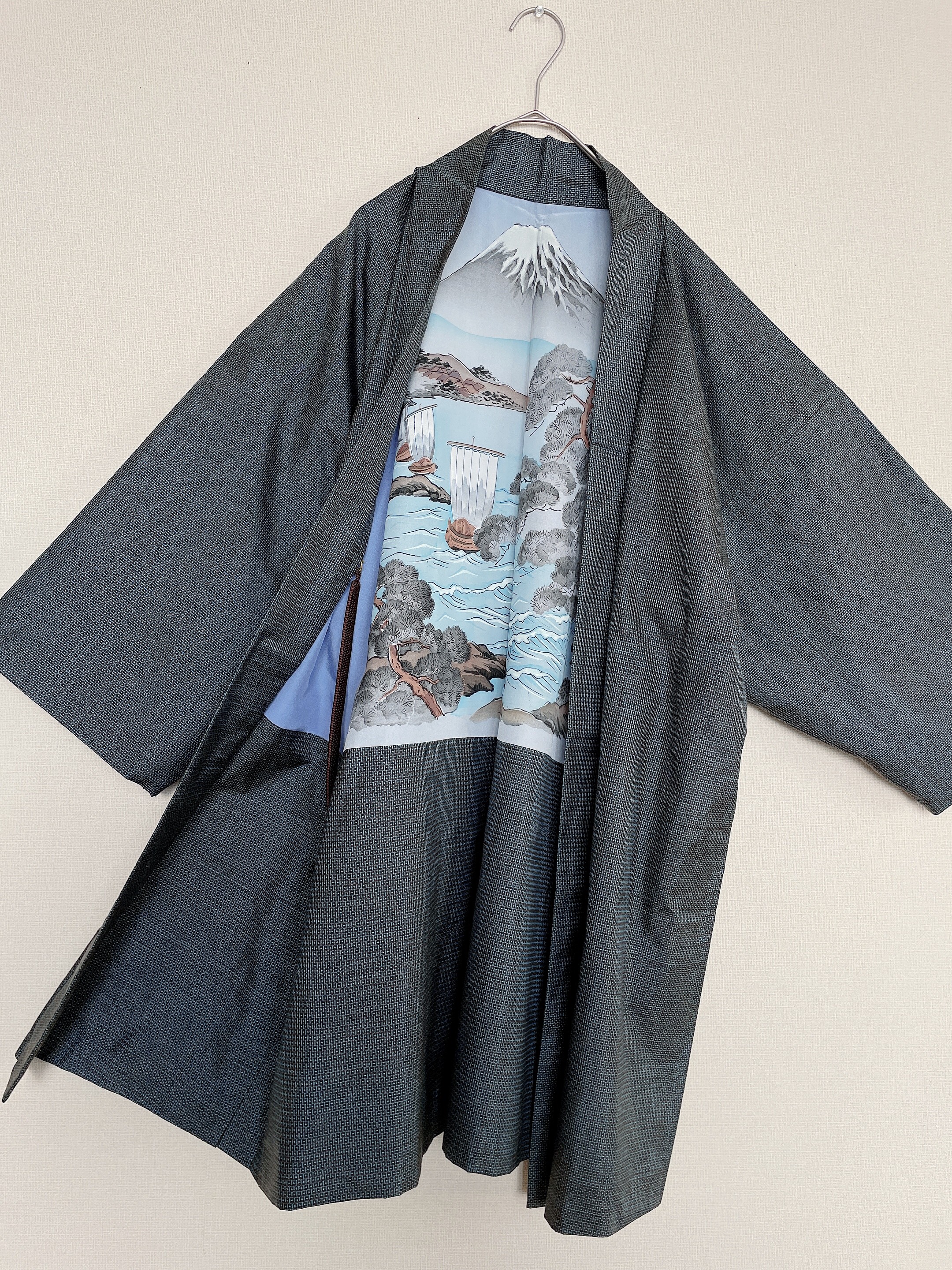 着物リメイク　コート　ブルー