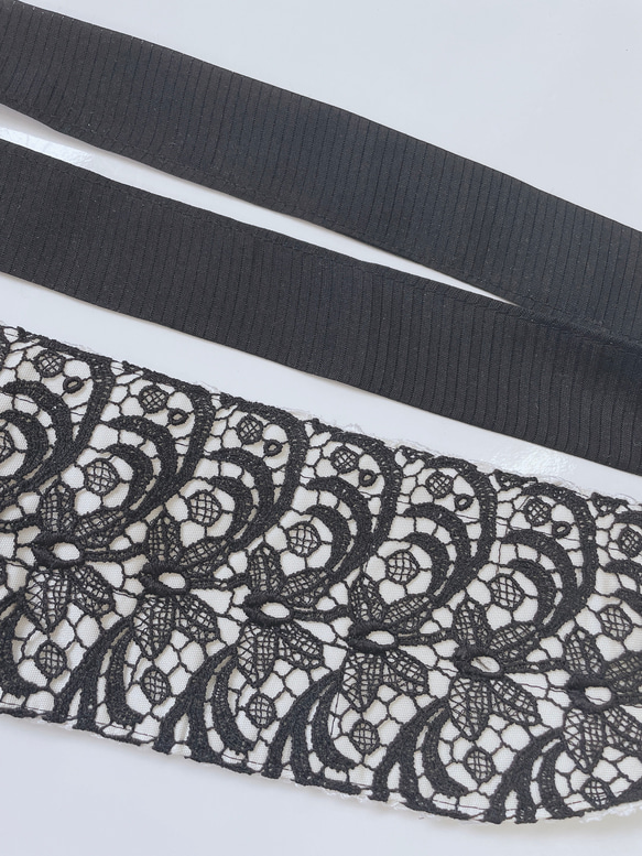 着物リメイク リバーシブル サッシュベルト 白×黒 レース 太ベルト 衣装 和小物 和装 和モード オリジナル 10枚目の画像