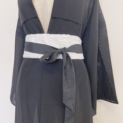 着物リメイク リバーシブル サッシュベルト 白×黒 レース 太ベルト 衣装 和小物 和装 和モード オリジナル 5枚目の画像