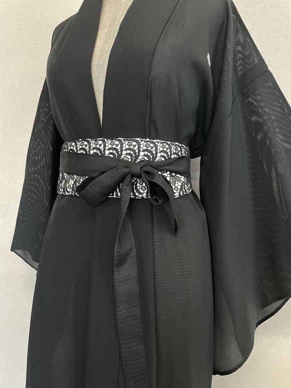 着物リメイク リバーシブル サッシュベルト 白×黒 レース 太ベルト 衣装 和小物 和装 和モード オリジナル 8枚目の画像