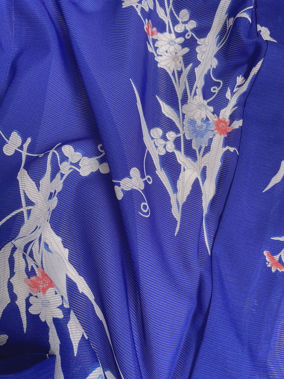 着物リメイク 変形袖 シースルーカーディガン 絽 羽織 着物風 和装 衣装 演奏会 和柄 シアー 衣装 青 フリーサイズ 10枚目の画像