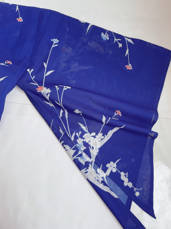 着物リメイク 変形袖 シースルーカーディガン 絽 羽織 着物風 和装 衣装 演奏会 和柄 シアー 衣装 青 フリーサイズ 6枚目の画像