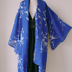 着物リメイク 変形袖 シースルーカーディガン 絽 羽織 着物風 和装 衣装 演奏会 和柄 シアー 衣装 青 フリーサイズ 7枚目の画像