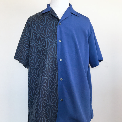 め0912着物リメイク綿有松絞イタリアンカラーアロハシャツハンドメイド着物アロハ め0912着物リメイク綿有松絞イタリアンカラーアロハシャツ