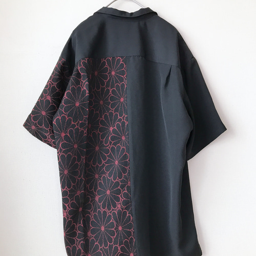 着物　リメイク　アロハシャツ　メンズ　古布　着物　幟旗　綿　アンティーク　個性的 着物 リメイク アロハシャツ メンズ 古布 着物 幟旗 綿