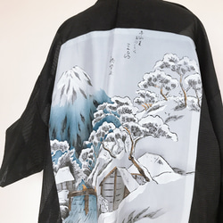 着物リメイク  背中に風景画 シースルー 長羽織 和コート ロングカーディガン シアー 和装 ダーク系（807） 3枚目の画像
