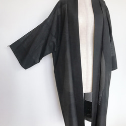 着物リメイク  背中に風景画 シースルー 長羽織 和コート ロングカーディガン シアー 和装 ダーク系（807） 6枚目の画像