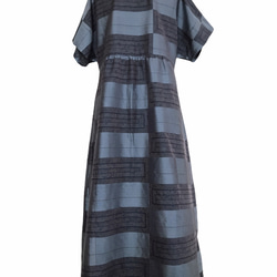 一枚で大人キレイワンピース 着物リメイク カシュクールデザイン ロングワンピース 紬 縞 紺色 S〜LL (A802) 7枚目の画像