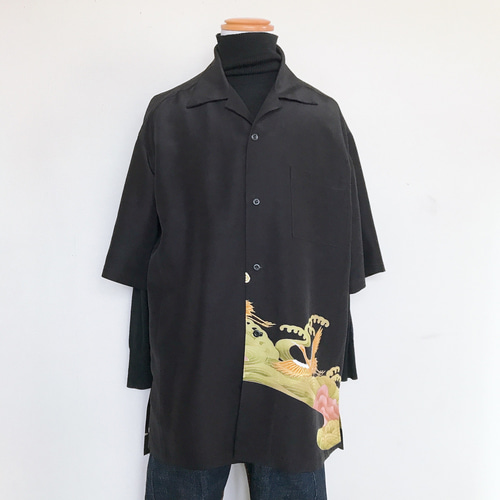 即日発送 着物リメイク アロハシャツ 和柄 メンズ 着物からアロハシャツが作れます 長袖1枚＞ 翌月末迄に順次出荷
