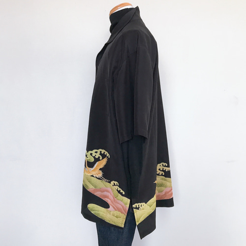 新品　着物リメイクアロハシャツ　正絹　和柄 　メンズL 着物リメイクアロハシャツ Leaves Men's L - 着物アロハ