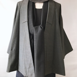 着物リメイク 男性短羽織 和コート カーディガン 無地 緑色 着物風コート 和装 M〜XL 2枚目の画像