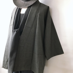 着物リメイク 男性短羽織 和コート カーディガン 無地 緑色 着物風コート 和装 M〜XL 4枚目の画像