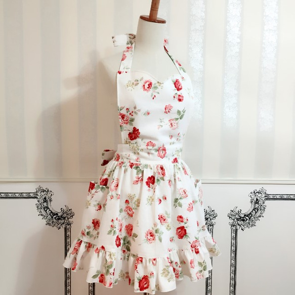 エプロンフリルローズドレス 手染め クリスマスローズ エプロンドレス