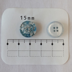 リバティプリントの布サンドボタン　ブルー　15mm　5個入り 3枚目の画像