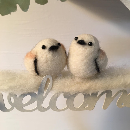羊毛フェルトのシマエナガ夫婦♡ウェルカムボード♡新居♡結婚式