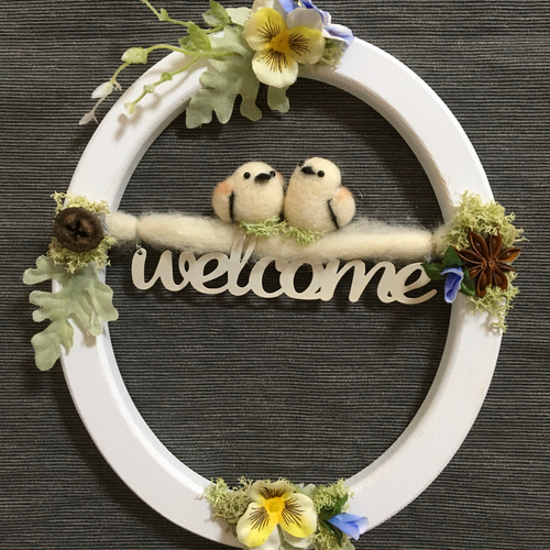 羊毛フェルトのシマエナガ夫婦♡ウェルカムボード♡新居♡結婚式