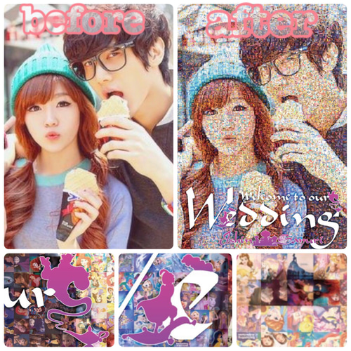 お洒落なウェルカムボード❤️似顔絵 モザイクアート ウェルカムボード 似顔絵 記念日 A3サイズ ウェルカム