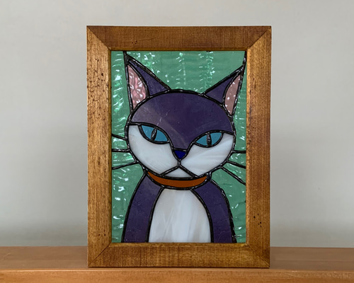 新品 黒猫と蝶々 ヴィンテージ ステンドグラス ローウェル・エレーロ キャット 猫のステンドグラス 白黒猫 その他アート ADELY 通販 11838769